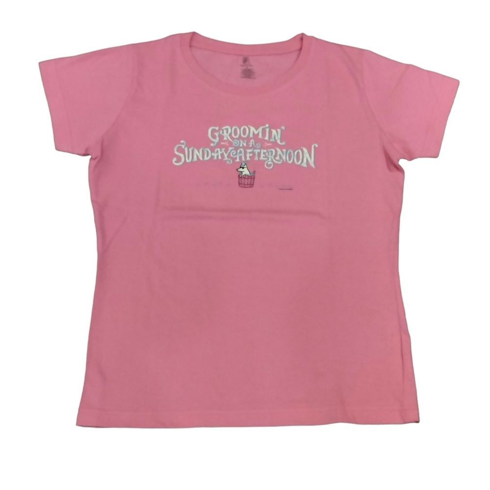 Groomin' on a Sunday Afternoon Ladies SMALL Short Sleeve PINK T-shirt NWT